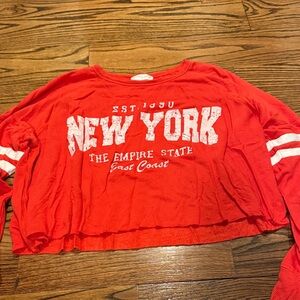 Red New York Graphic Long Sleeve Top